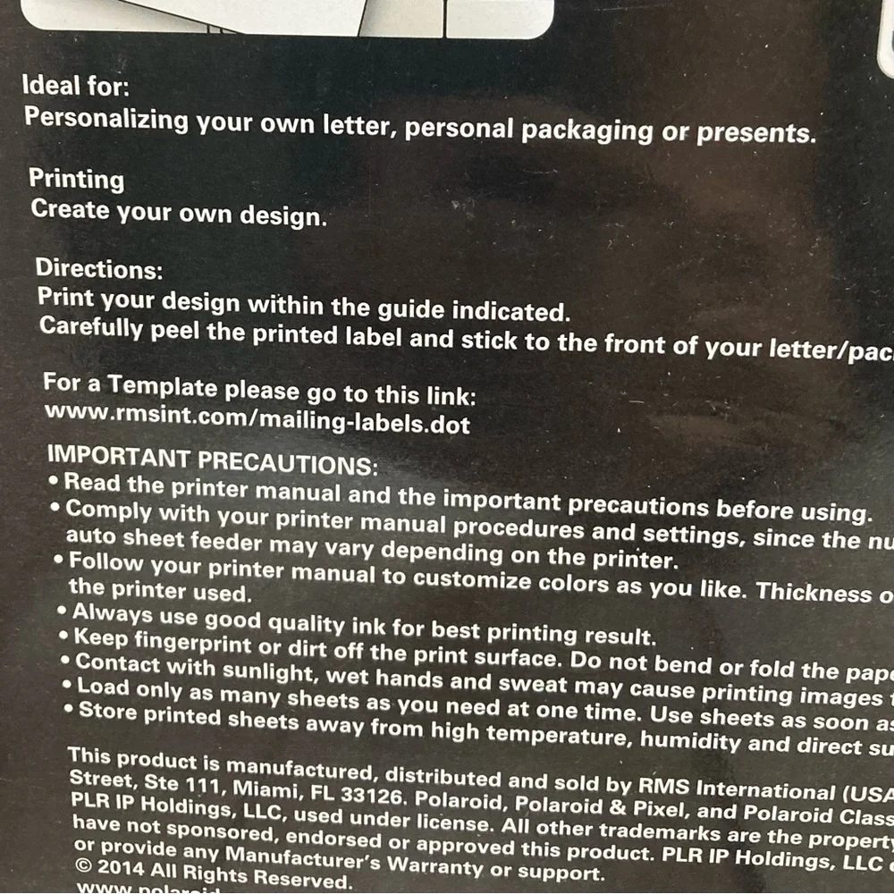 Premium Mailing Labels Blank 240 White Polaroid